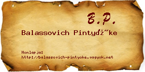 Balassovich Pintyőke névjegykártya